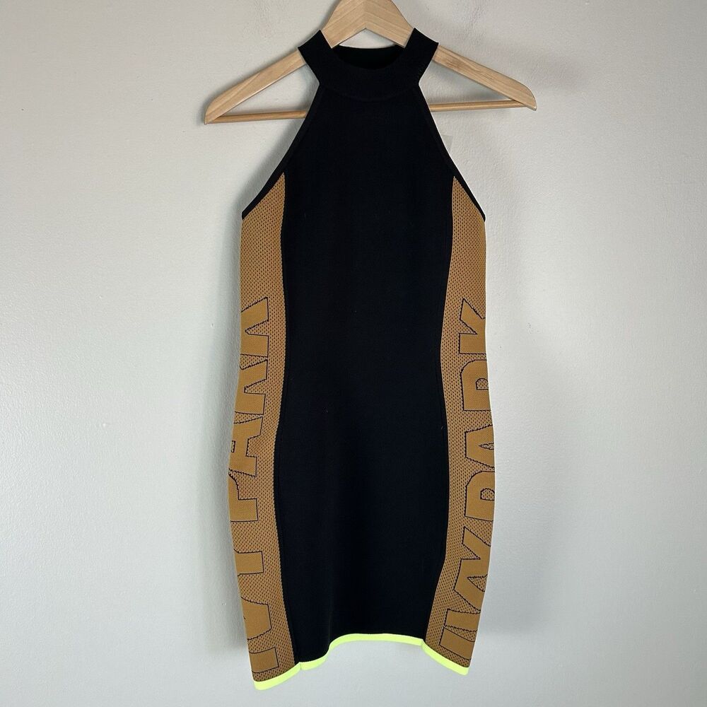 adidas IVY PARK Womens S Black Mesa Logo Bodycon Knit Mini Dress Sleeveless